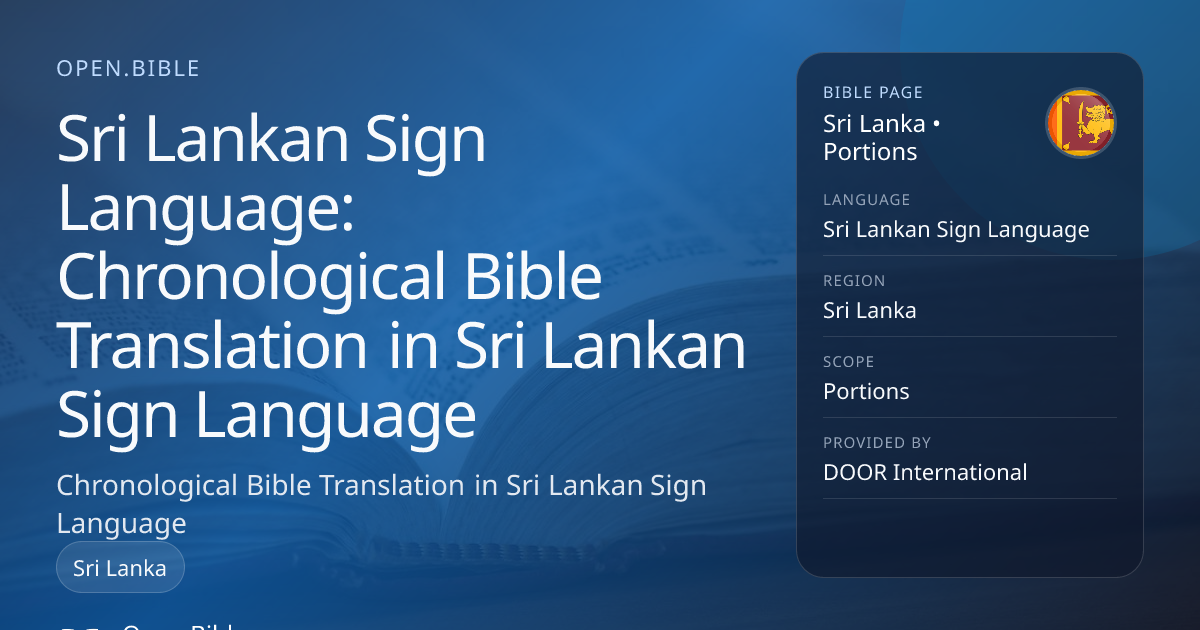 Chronological Bible Translation in Sri Lankan Sign Language (Portions ...
