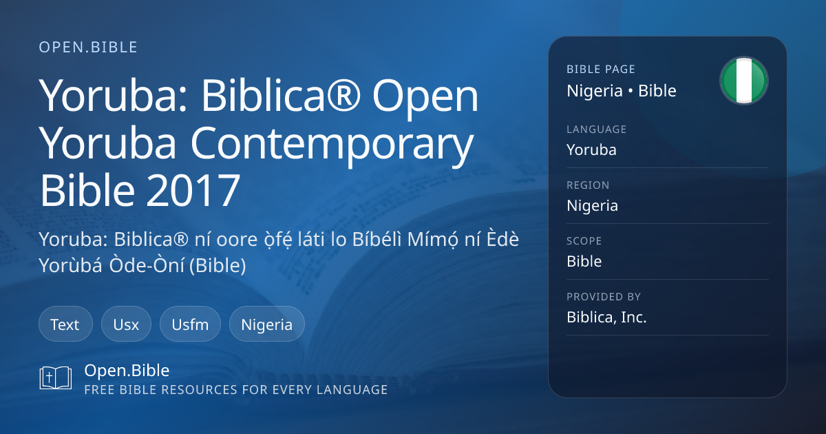 Biblica® Open Yoruba Contemporary Bible 2017 | Open.Bible